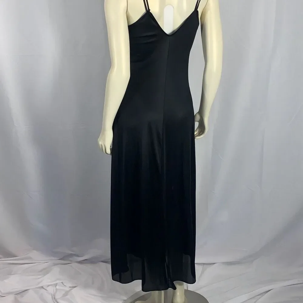 Vintage 70's Black Lingerie Slip Dress Maxi Long Dress High Slit See through Wai - Picture 7 of 16